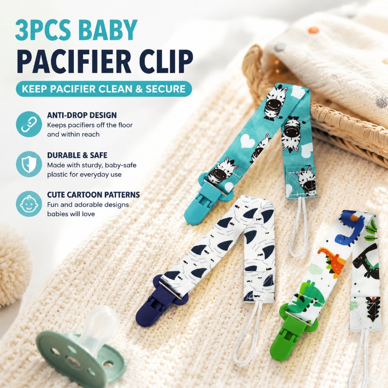Baby Pacifier Clip - 3 قطع مشبك لهاية الأطفال بنمط