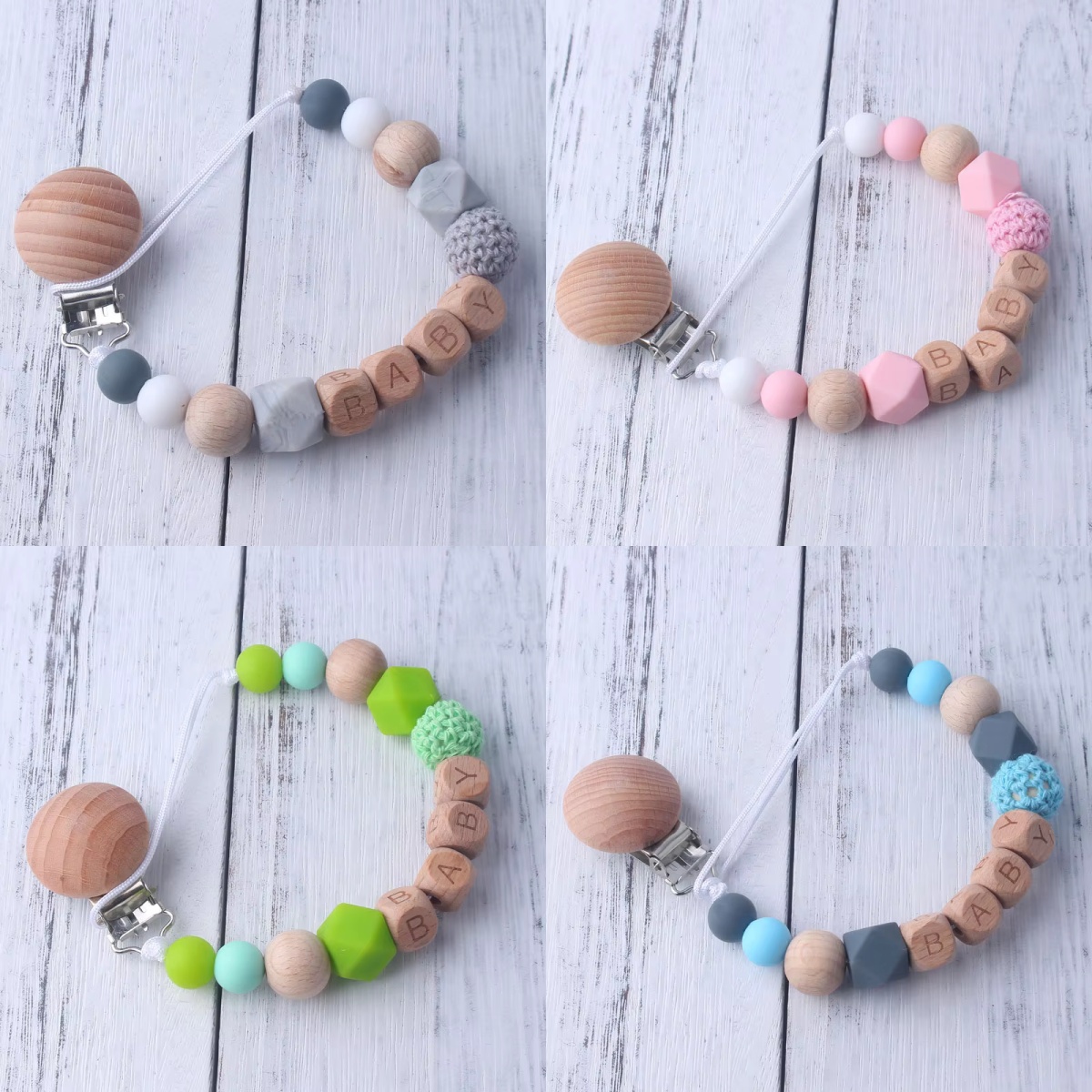 Baby Pacifier Clip - مشبك لهاية الطفل مع خرز خشبي