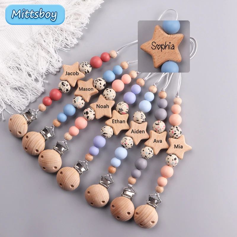 Baby Pacifier Clip - جديد مخصص اسم خشبي شخصية الطفل